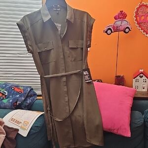 Express Olive Shirt Drrss Extra Small, New With Tags